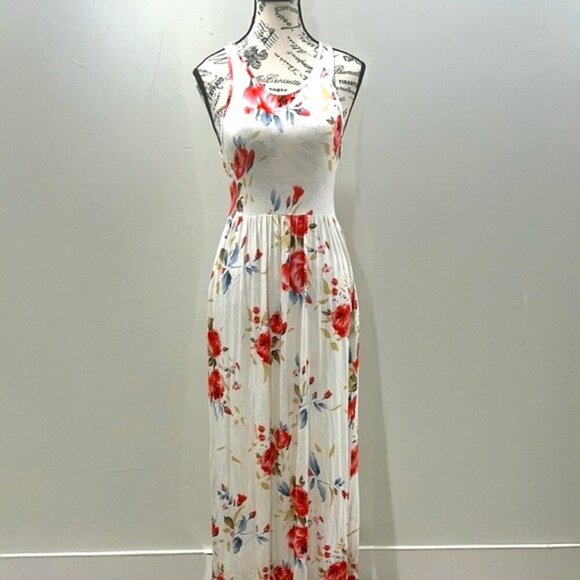 Grecerelle Floral Racerback Maxi Dress Small Ivory Pink Stretchy - Picture 7 of 16